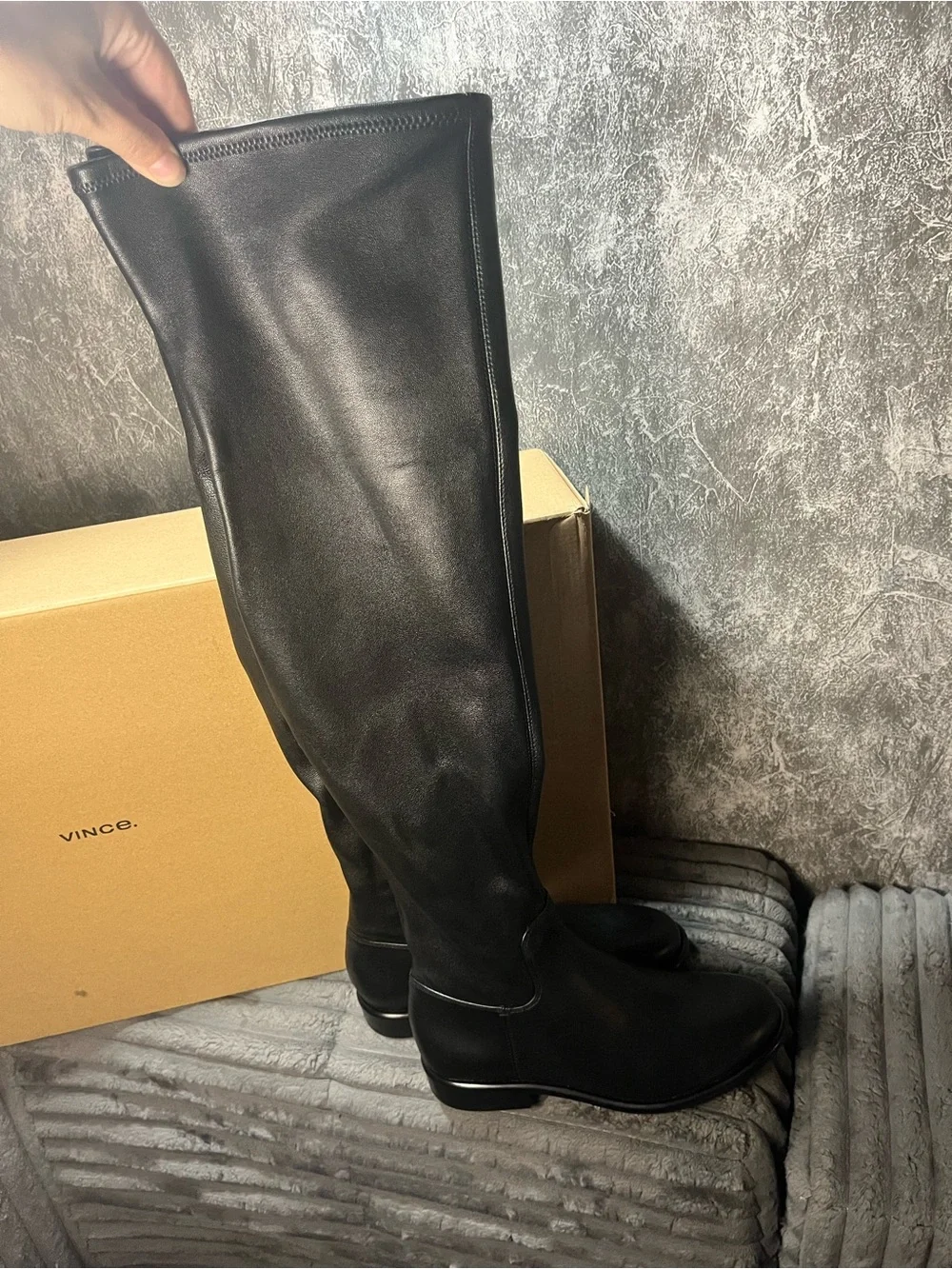 Vince Tall Black Leather Over-the-Knee Riding Boots new
